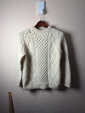 Vintage Kathleens Genuine Donegal Handknit 100% Wool Irish Fisherman Sweater